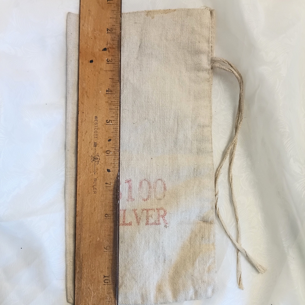 Vintage $100 Silver Bank Money Bag - Neutral Canvas - Picture 3 of 3